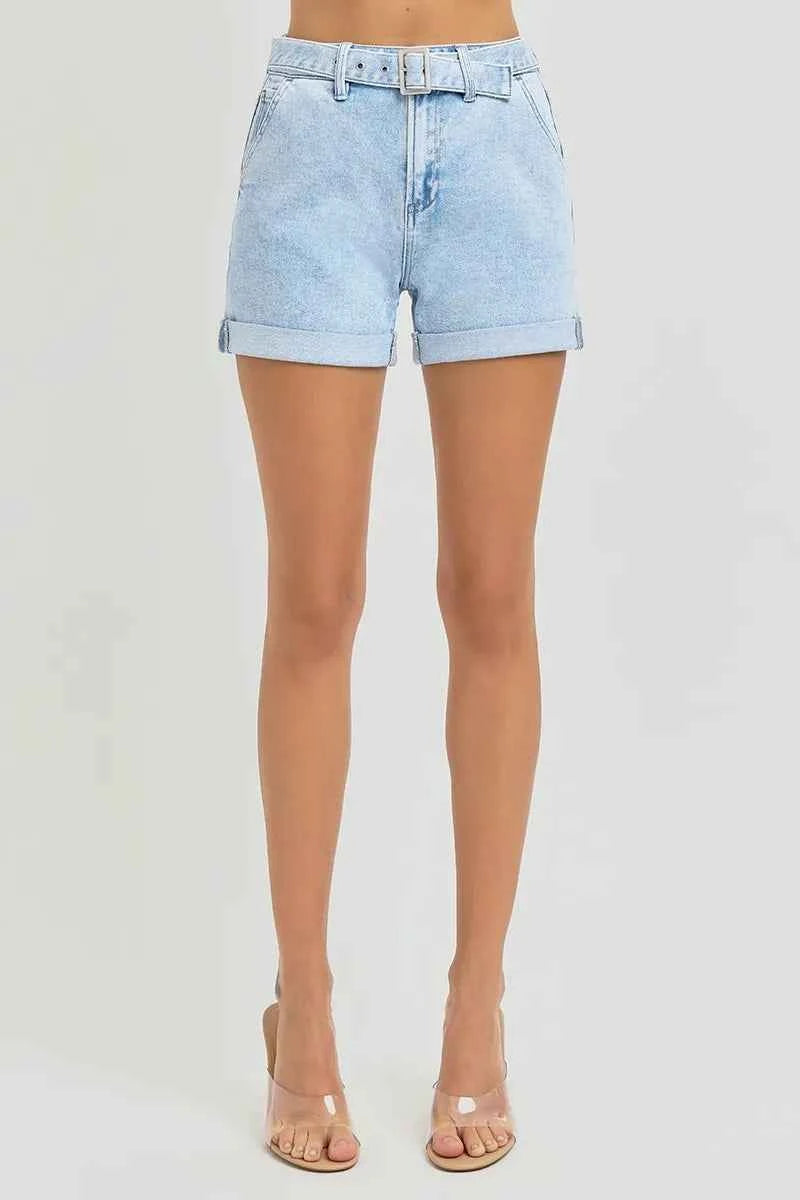 RISEN Full Size High Rise Belted Roll Up Shorts Plus Size