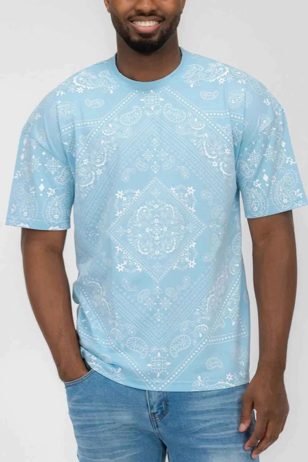 WEIV Men's Full Size Bandana Print Short Sleeve T-Shirt Plus Size