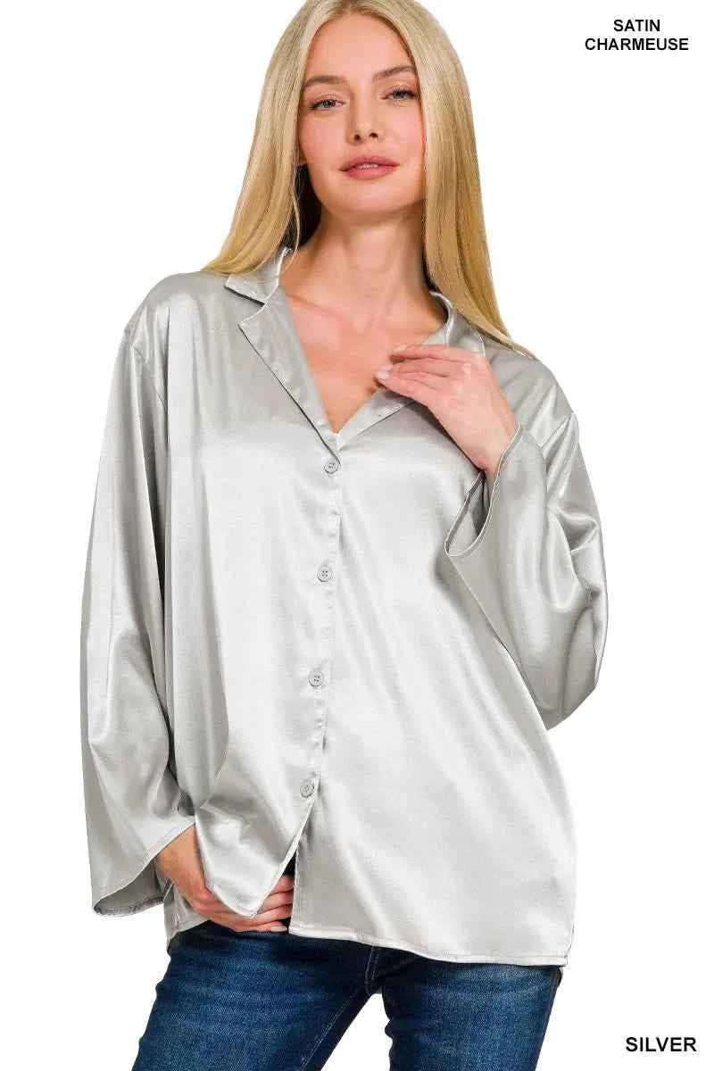 Zenana Satin Button Down Shirt