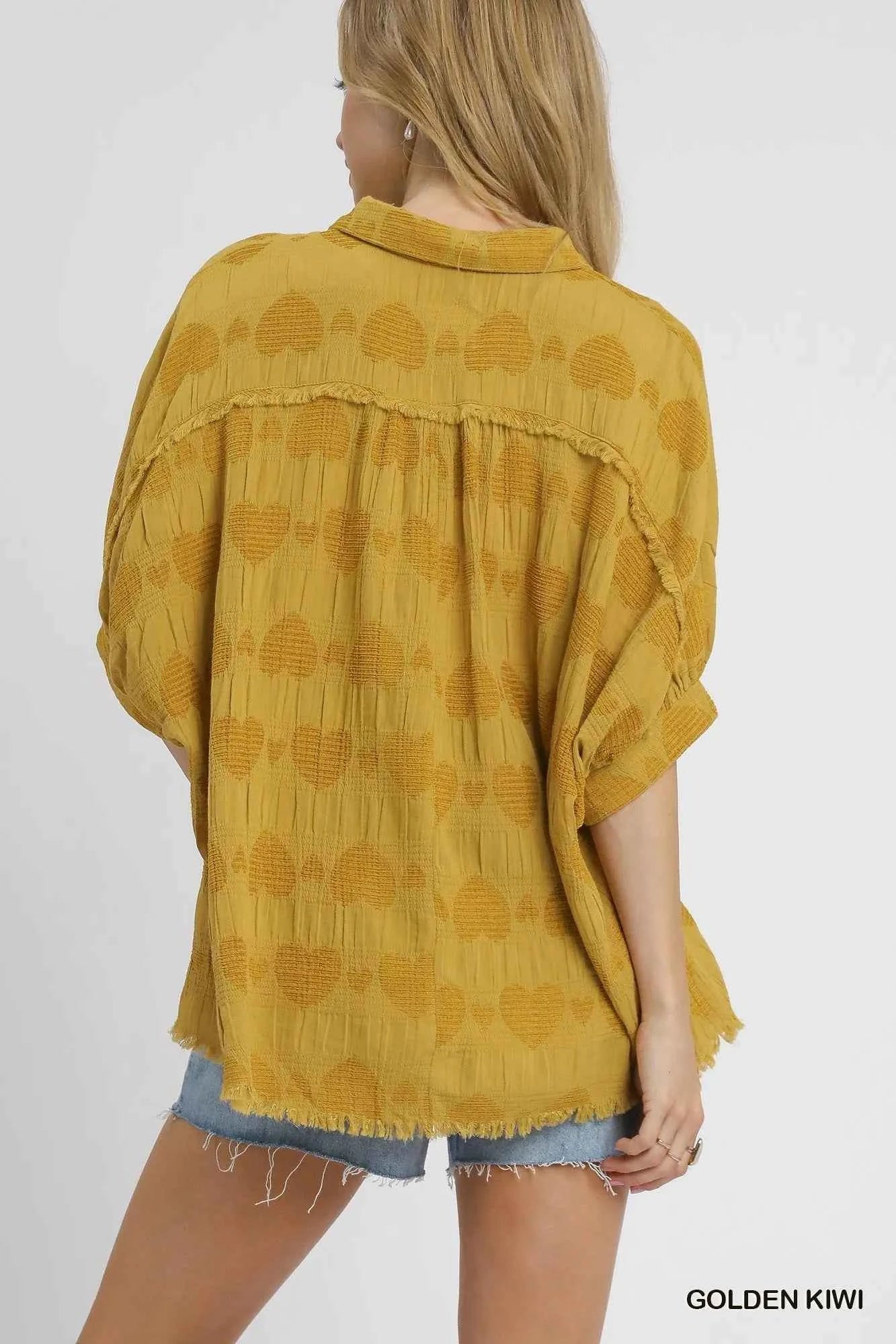 Umgee Jacquard Heart Collared Shirt