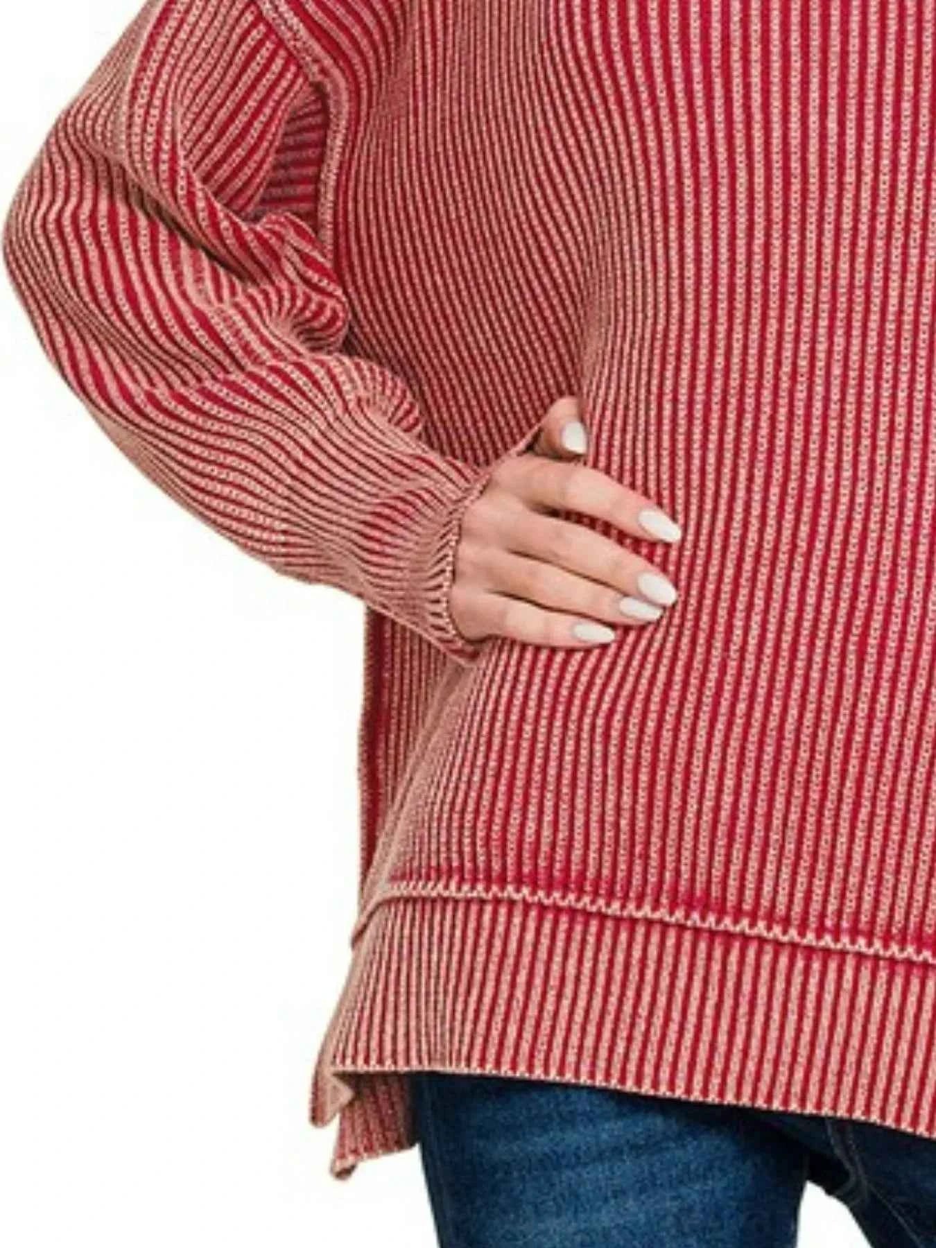 Zenana Washed Side Slit Oversized Sweater