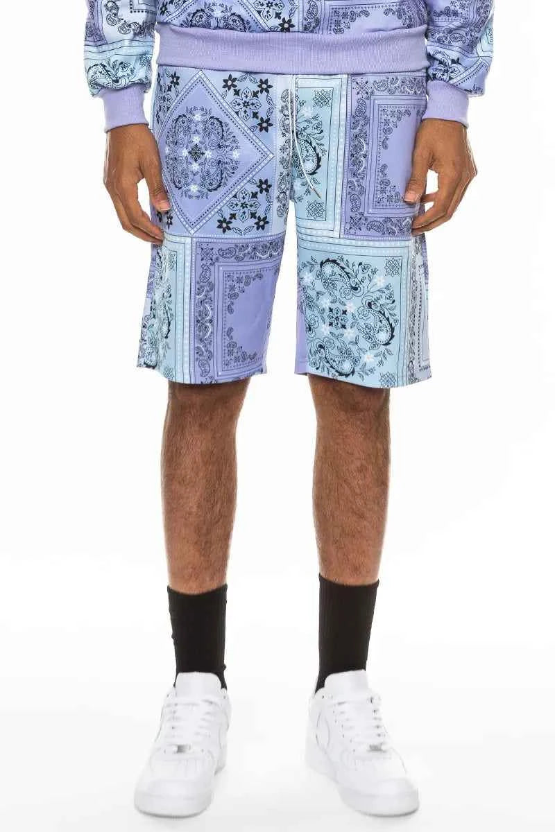 WEIV Men's Full Size Drawstring Paisley Bandana Print Shorts Plus Size