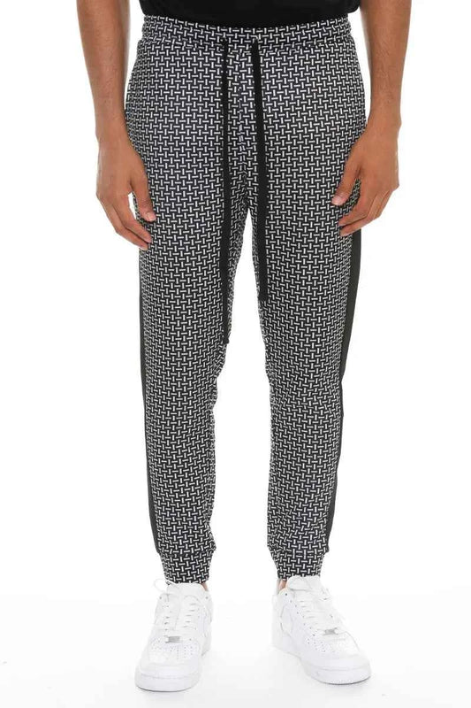 WEIV Men's Geometric Print Sweatpants with Side Stripe