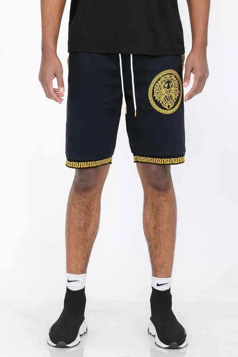 WEIV Men's Full Size Lion Head Black And Gold Detail Shorts Plus Size