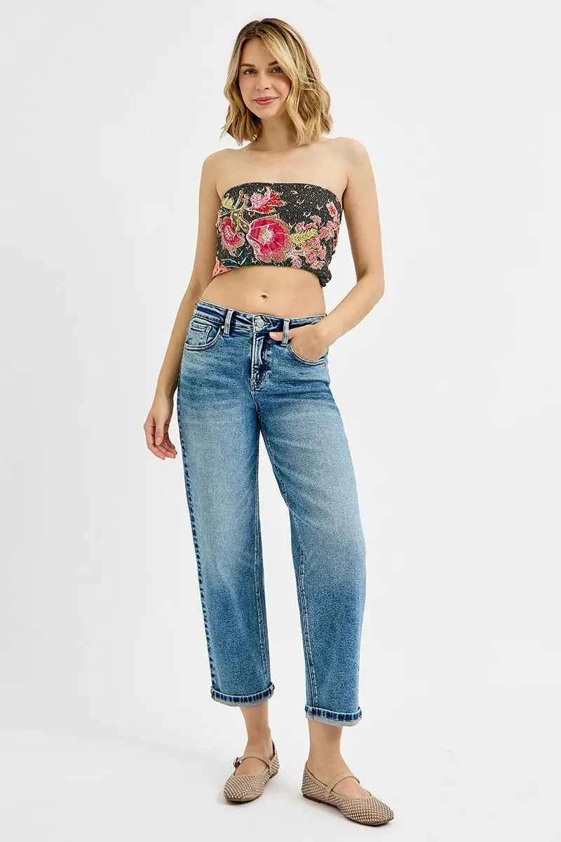 RISEN Full Size High Rise Crop Boyfriend Jeans Plus Size