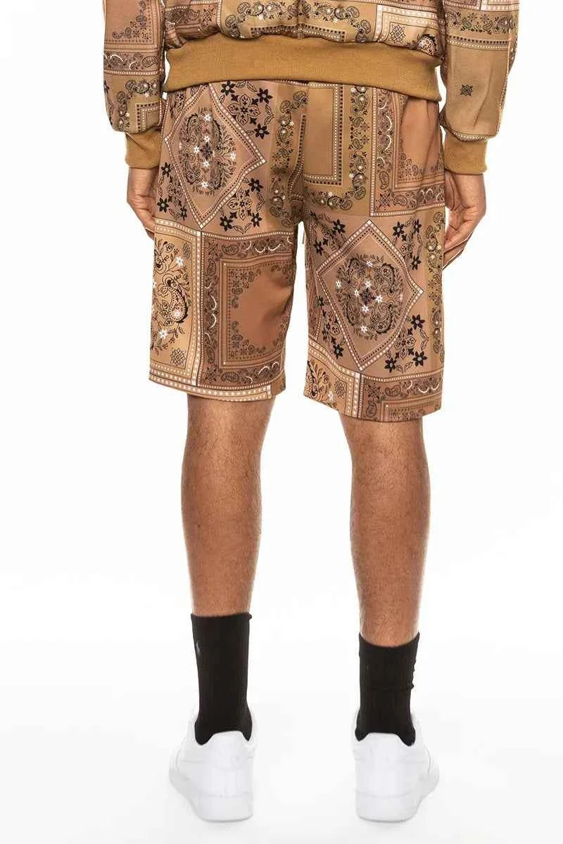 WEIV Men's Full Size Drawstring Paisley Bandana Print Shorts Plus Size