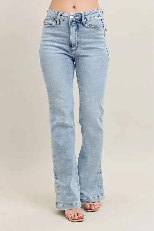 Judy Blue Full Size Tummy Control Vintage Wash Side Slit Slim Boot Jeans Plus Size