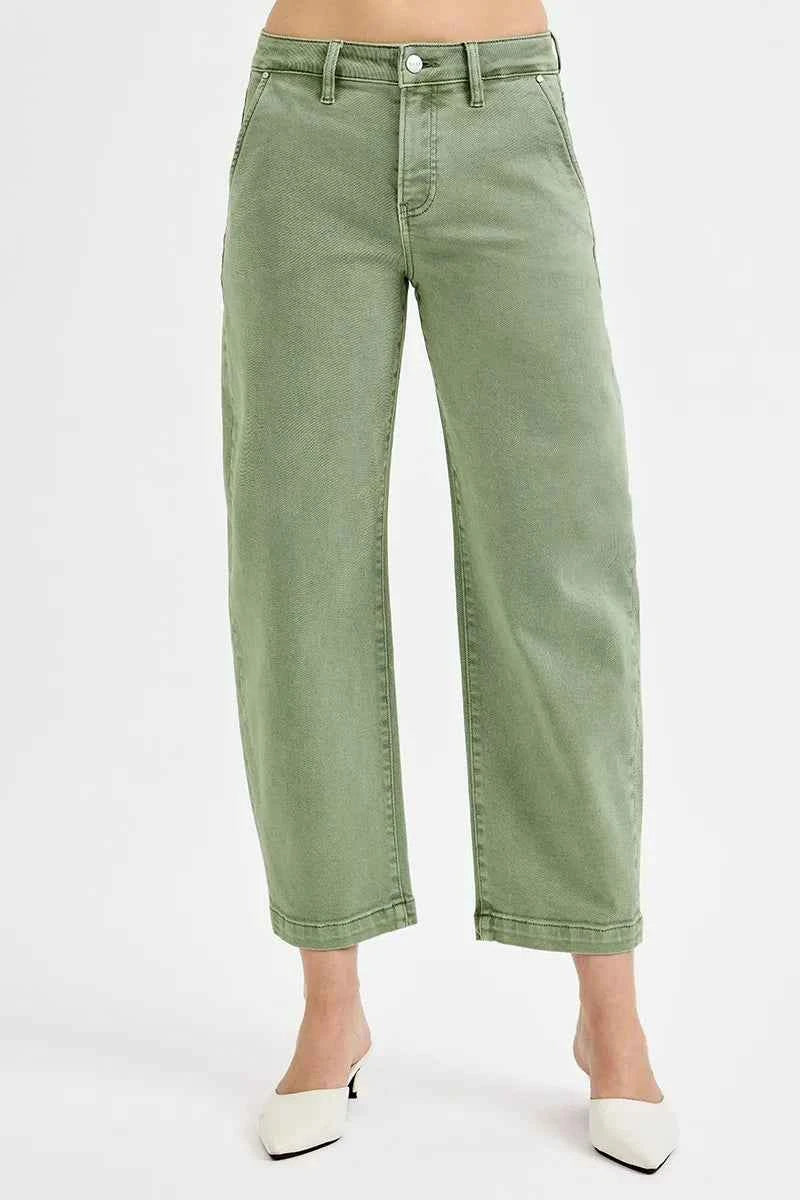 RISEN Full Size Tummy Control High Rise Crop Barrel Jeans Plus Size