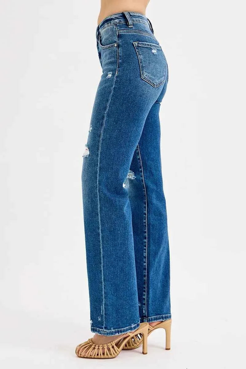 RISEN Full Size Tummy Control High Rise Straight Distressed Jeans Plus Size