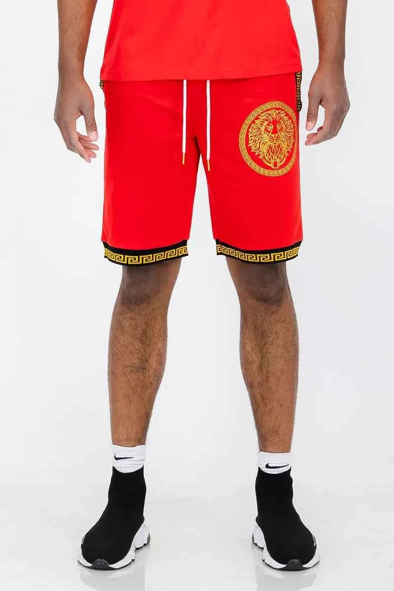 WEIV Men's Full Size Lion Head Black And Gold Detail Shorts Plus Size