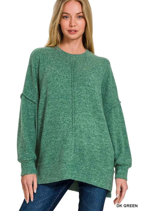 Zenana Brushed Melange Hacci Oversized Sweater