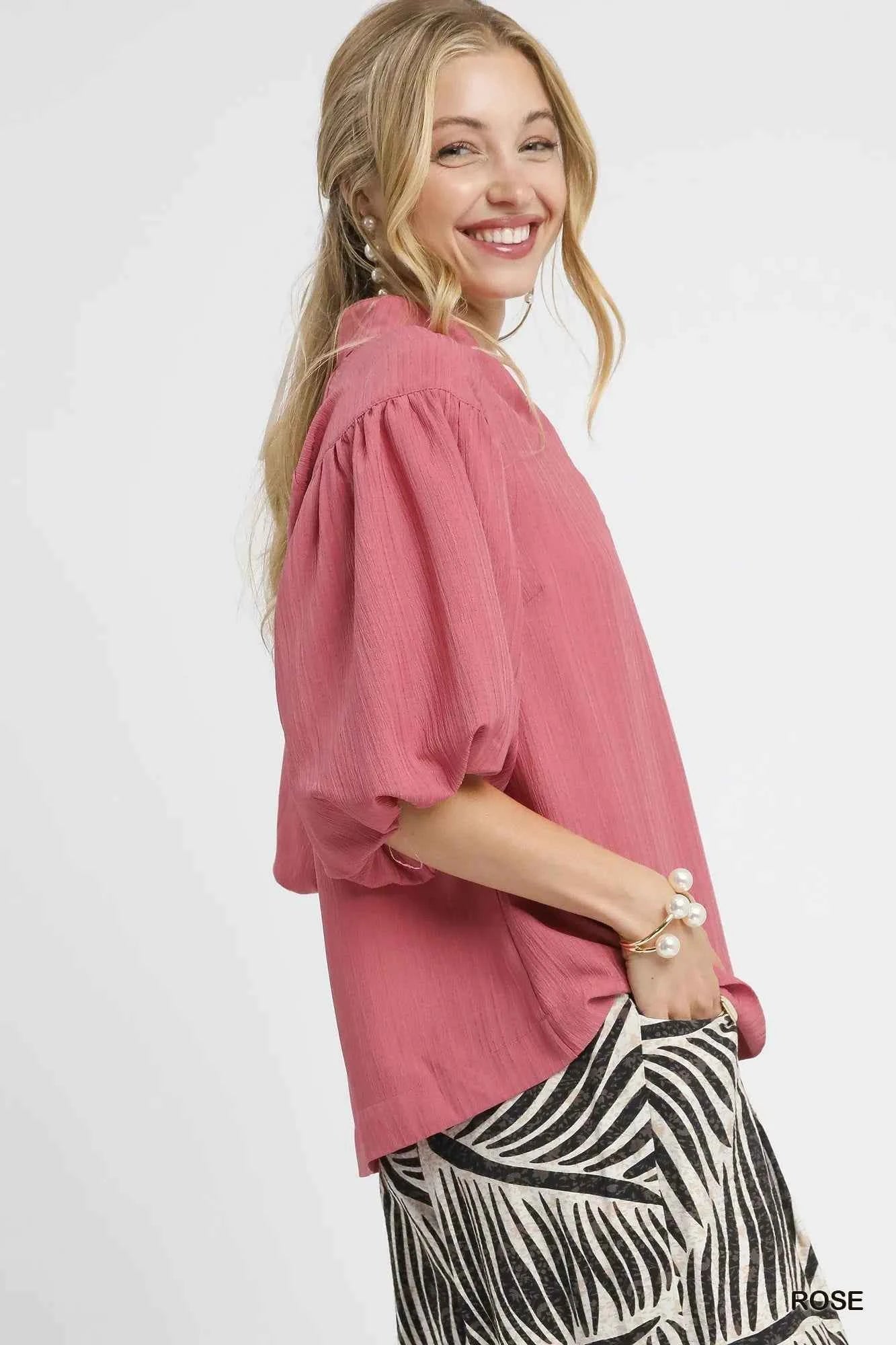 Umgee Textured Puff Sleeve Blouse