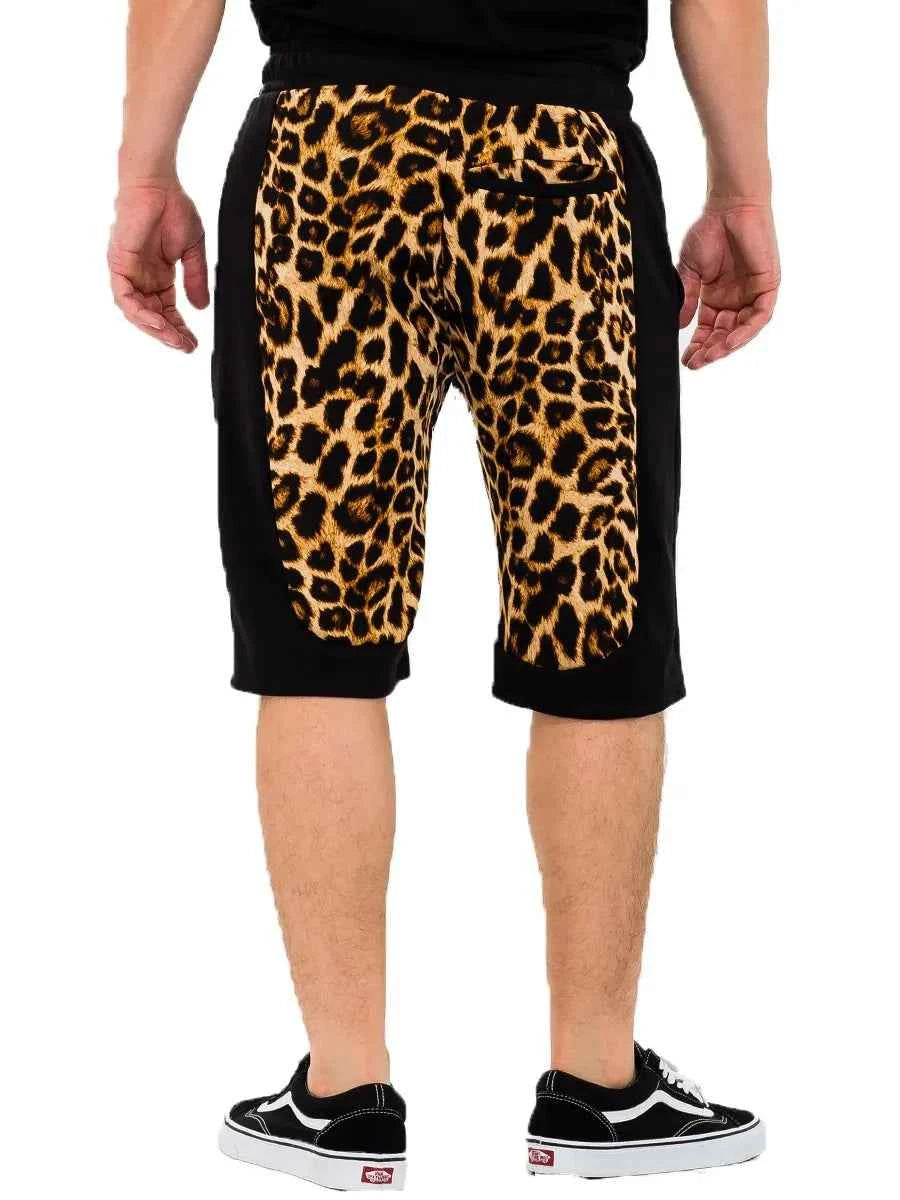 WEIV Men's Drawstring Leopard Contrast Shorts
