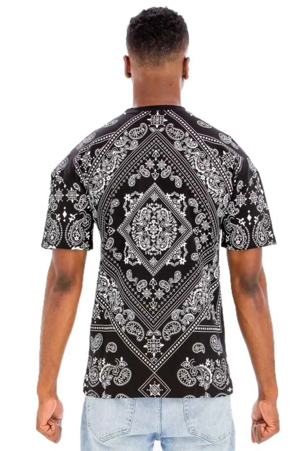 WEIV Men's Full Size Bandana Print Short Sleeve T-Shirt Plus Size