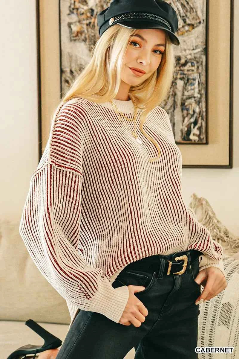 Zenana Two Tone Crewneck Sweater