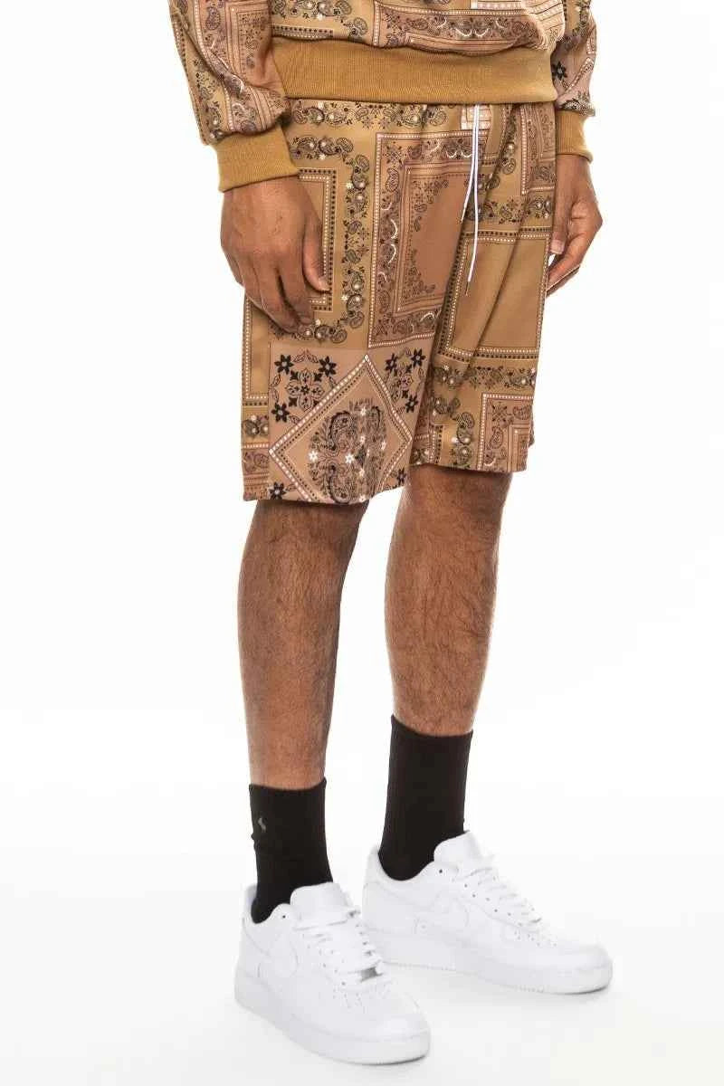 WEIV Men's Full Size Drawstring Paisley Bandana Print Shorts Plus Size