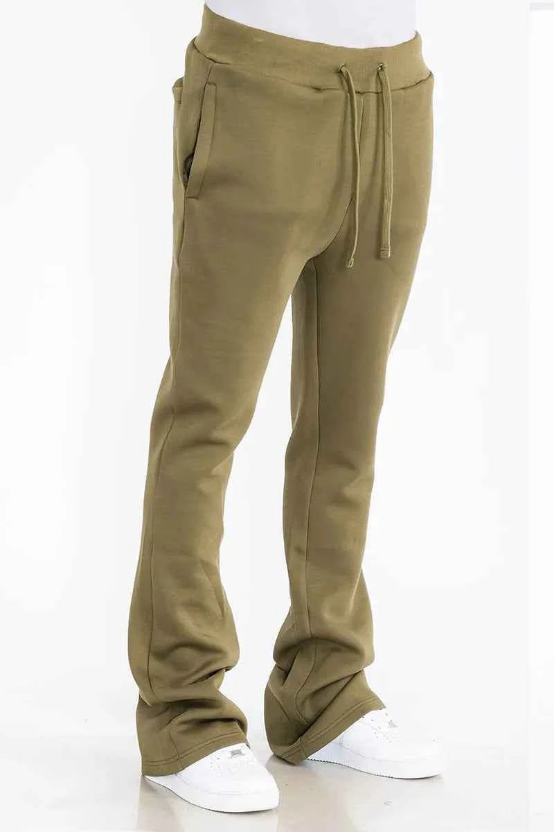 WEIV Men's Drawstring Fleece Flare Stacked Pants
