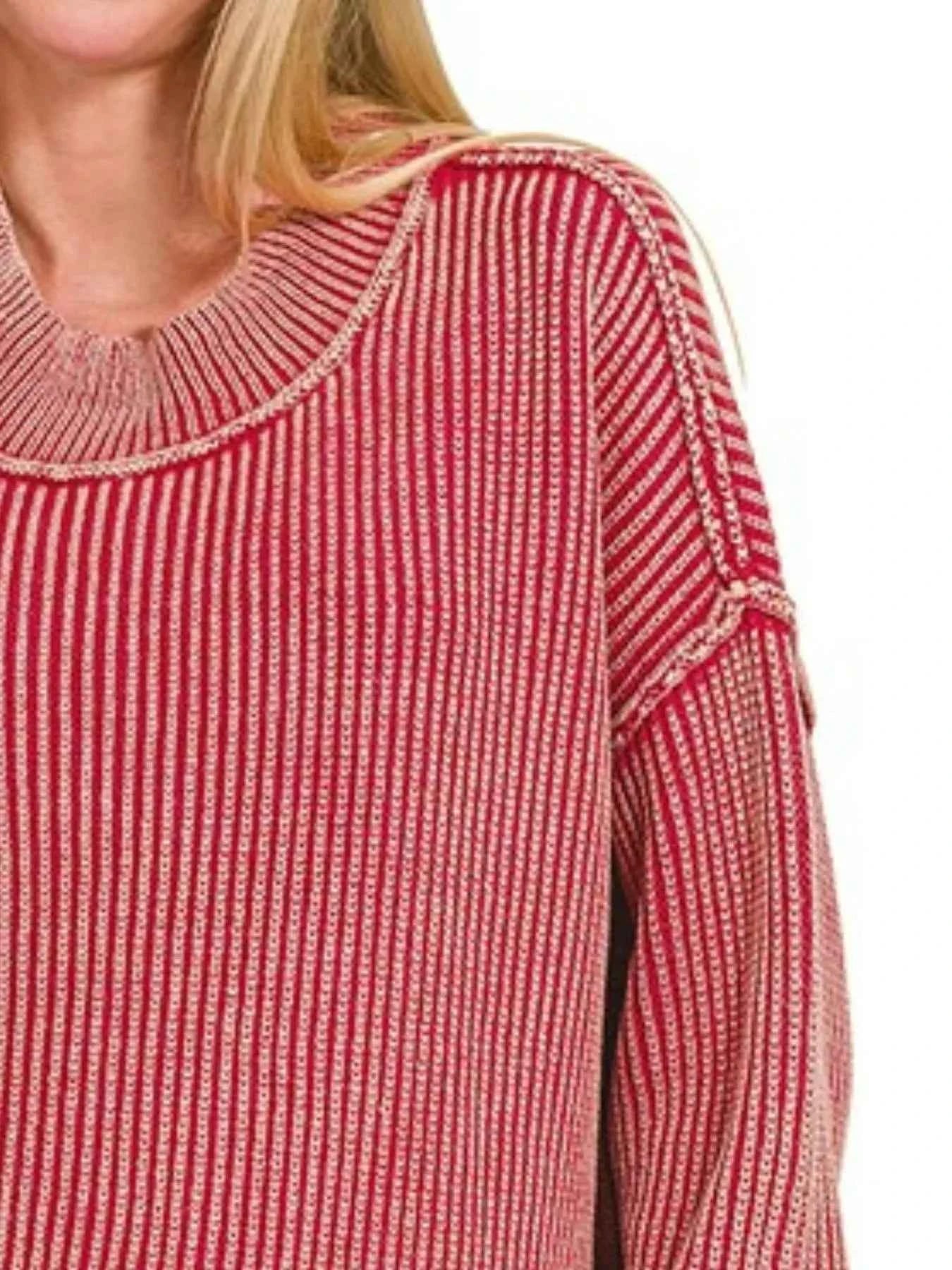 Zenana Washed Side Slit Oversized Sweater