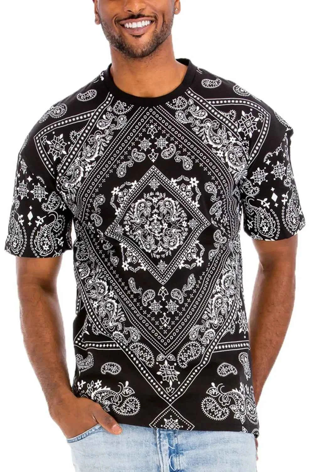 WEIV Men's Full Size Bandana Print Short Sleeve T-Shirt Plus Size