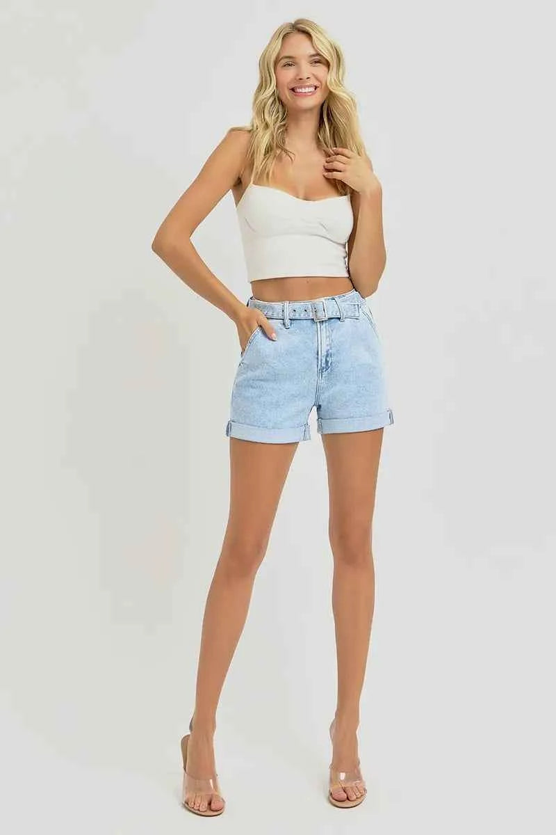 RISEN Full Size High Rise Belted Roll Up Shorts Plus Size