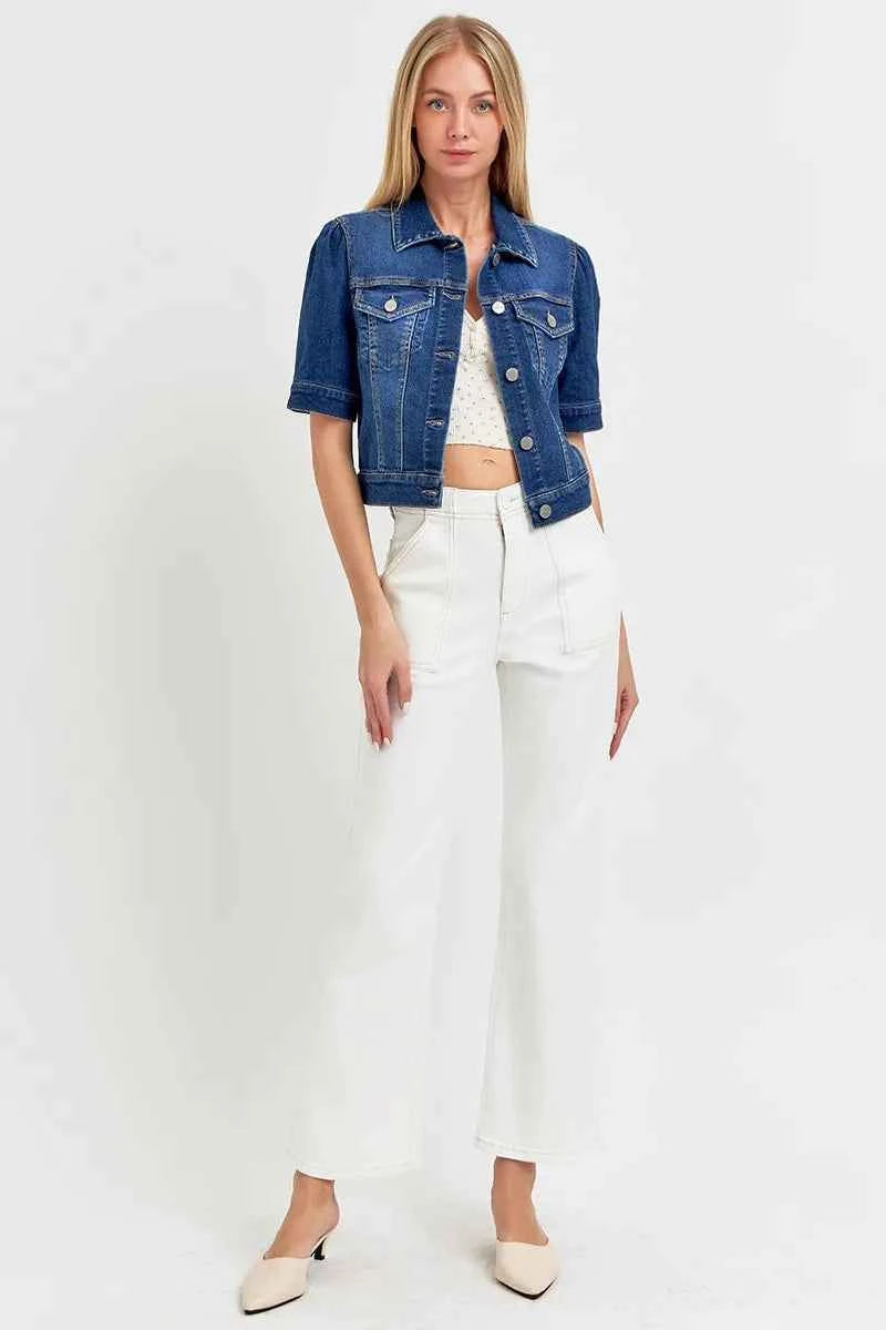 RISEN Puffed Short Sleeve Crop Denim Jackets