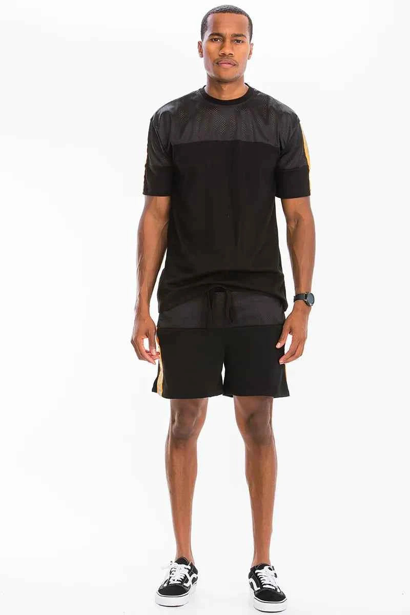 WEIV Men's Full Size Quick-Dry Mesh Contrast Breathable T-Shirt Plus Size
