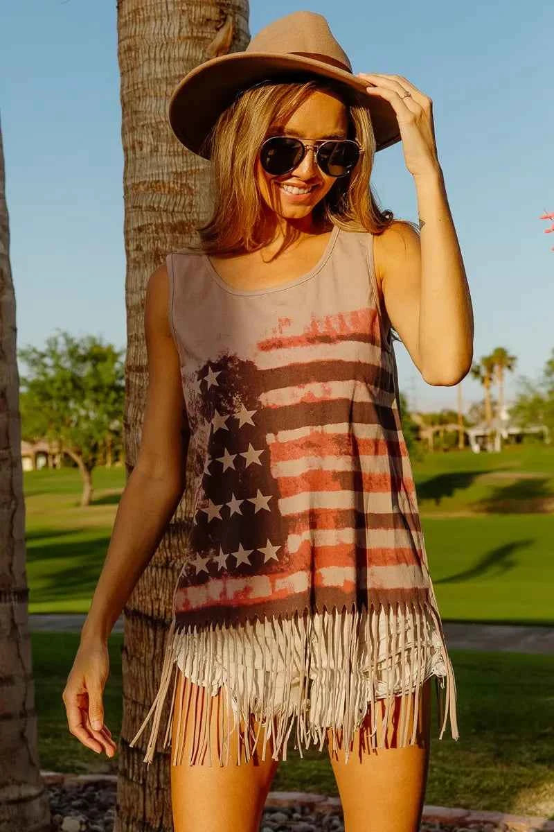 BiBi American Flag Print Knit Sleeveless Top