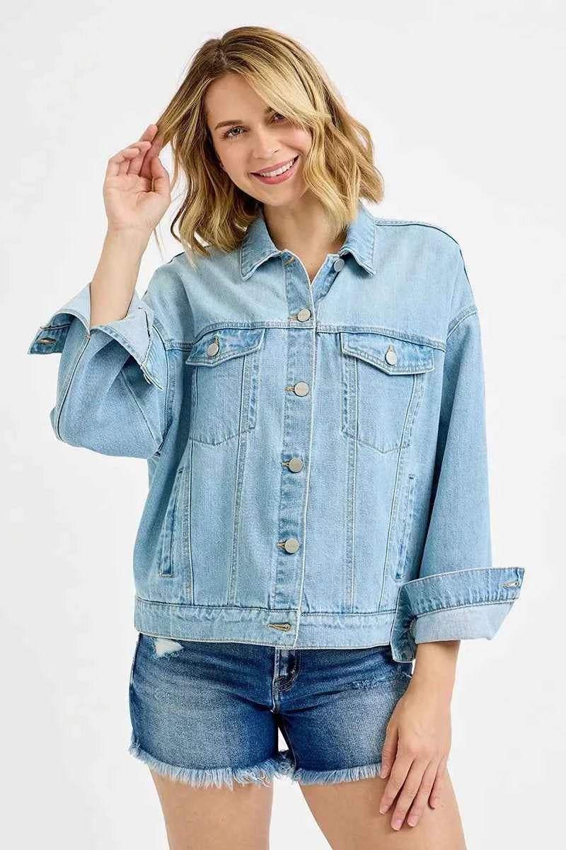 RISEN Washed Dropped Shoulder Denim Jacket
