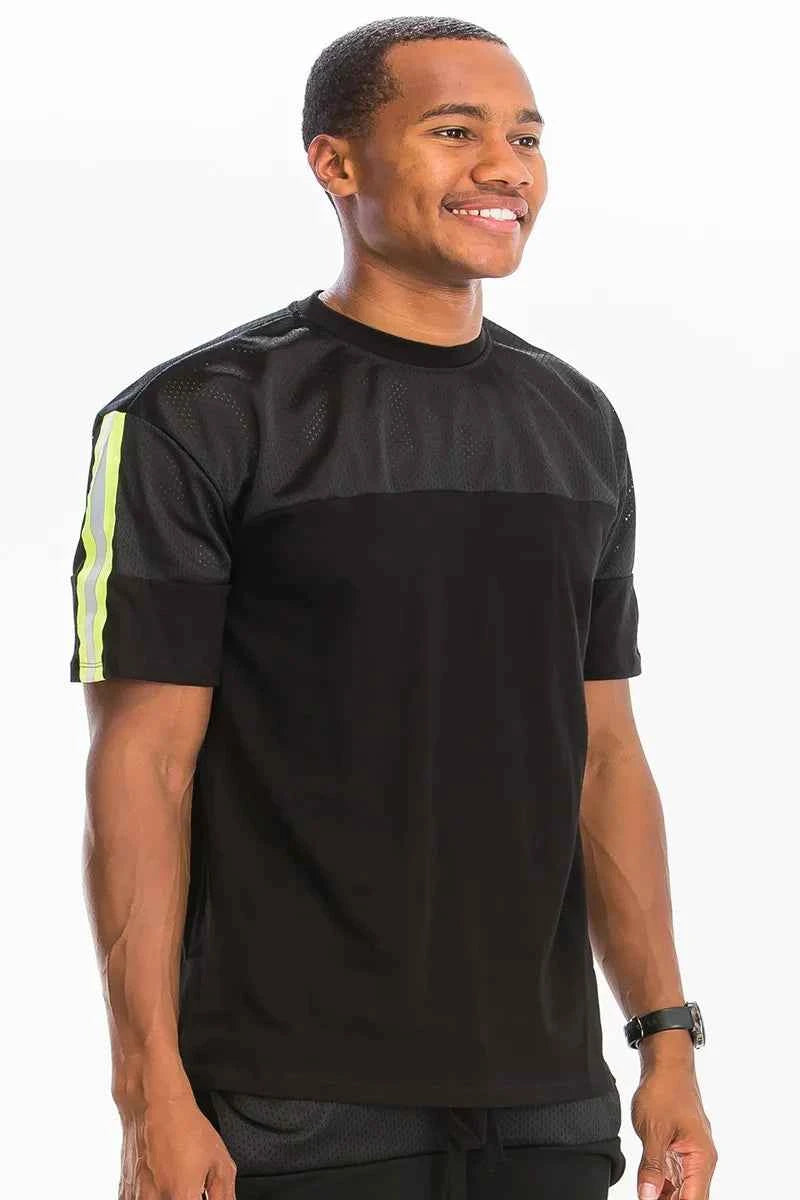 WEIV Men's Full Size Quick-Dry Mesh Contrast Breathable T-Shirt Plus Size