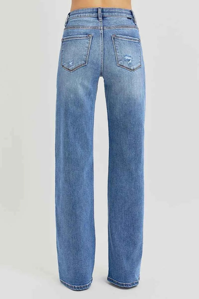 RISEN Full Size Tummy Control Elastic Band High Rise Wide Jeans Plus Size