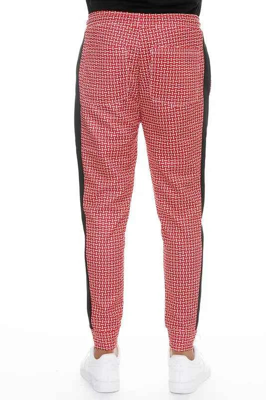 WEIV Men's Geometric Print Sweatpants with Side Stripe