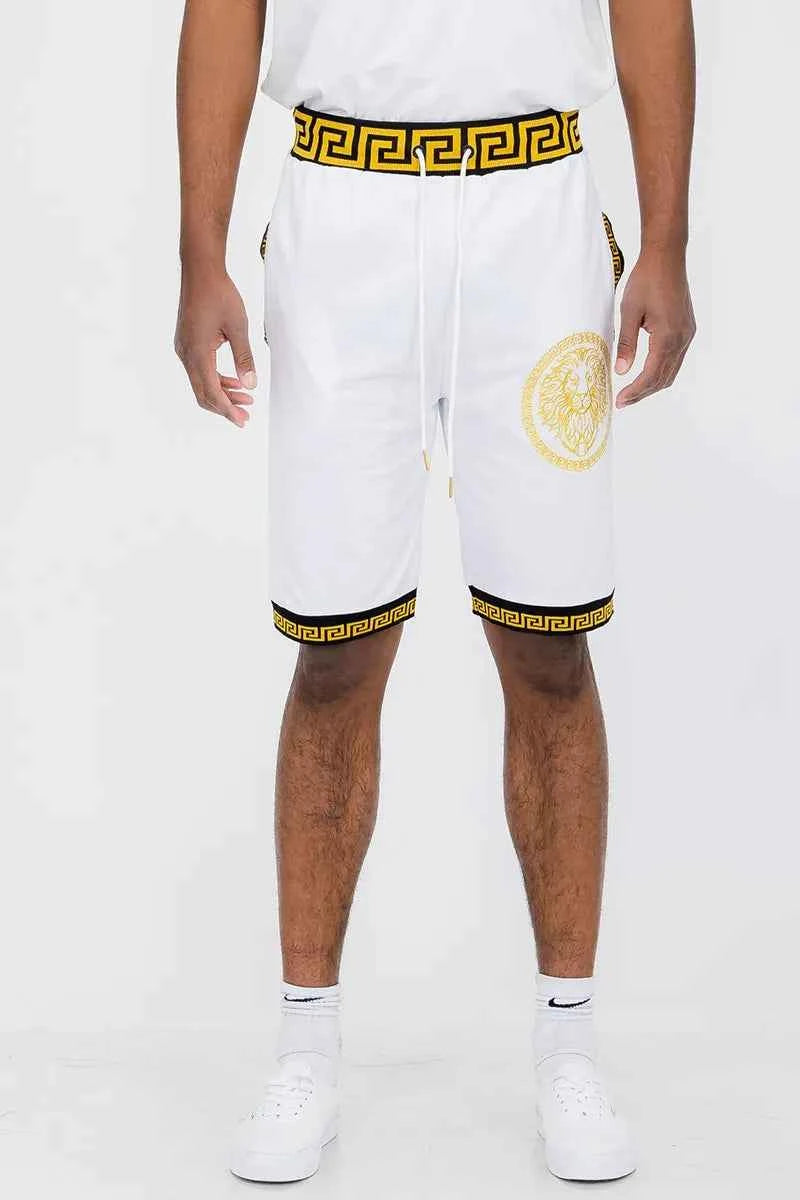 WEIV Men's Full Size Lion Head Black And Gold Detail Shorts Plus Size