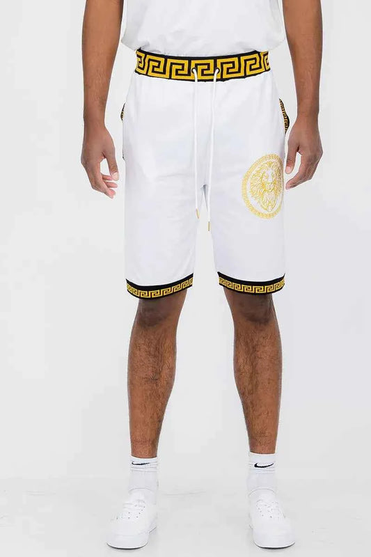 WEIV Men's Full Size Lion Head Black And Gold Detail Shorts Plus Size