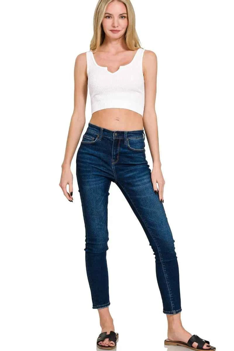 Zenana Seamless Split Neck Bra Tank Top