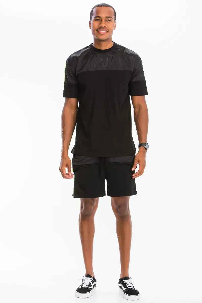 WEIV Men's Full Size Quick-Dry Mesh Contrast Breathable T-Shirt Plus Size