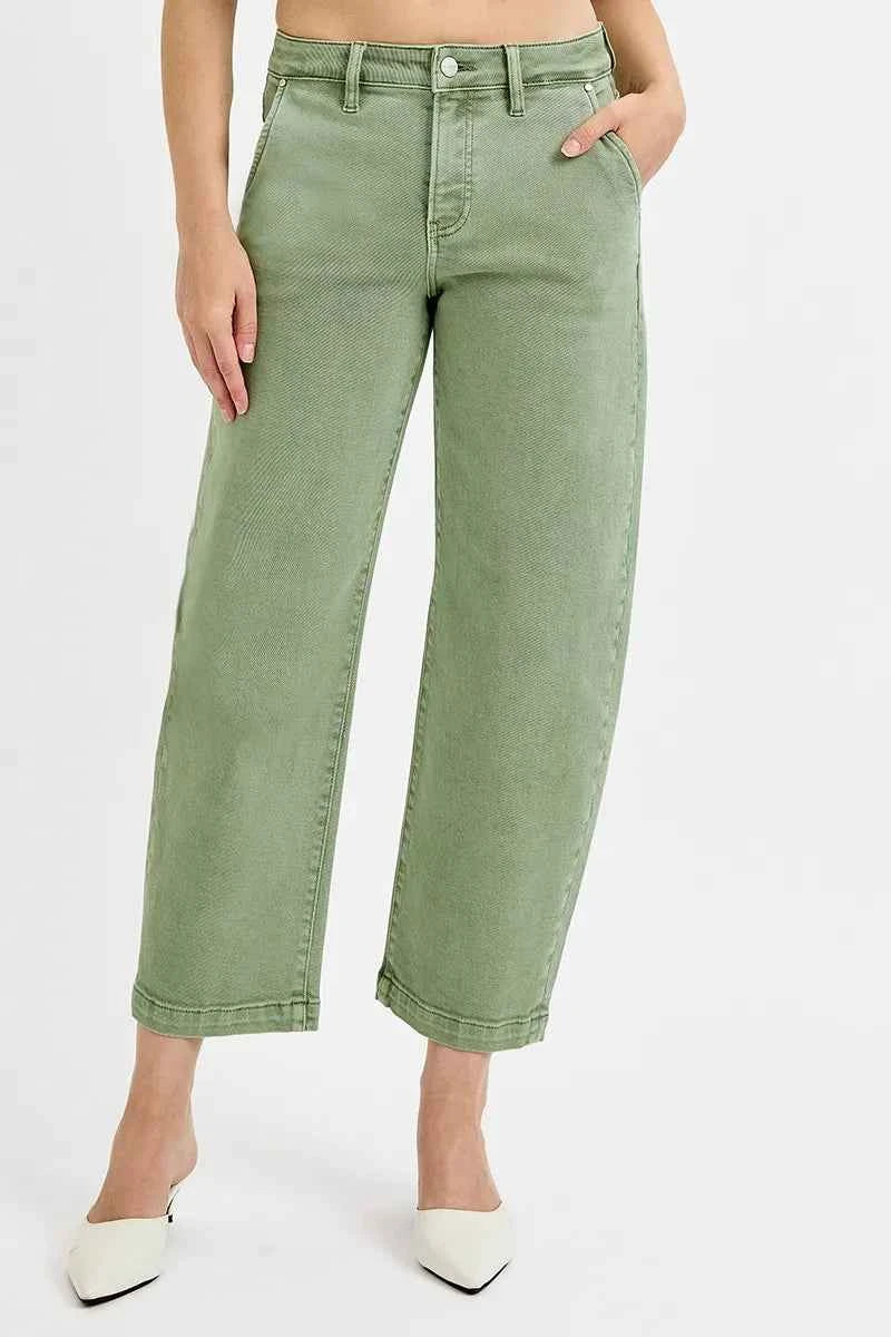 RISEN Full Size Tummy Control High Rise Crop Barrel Jeans Plus Size