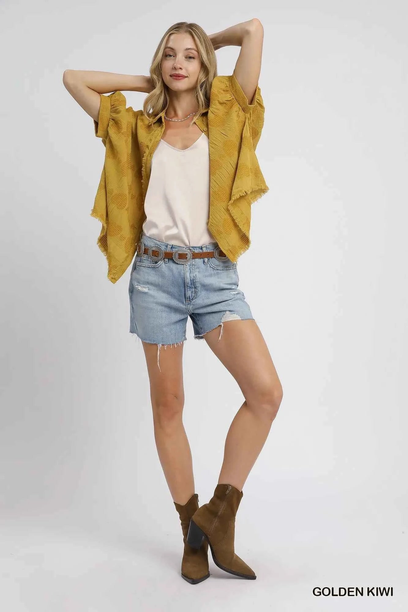Umgee Jacquard Heart Collared Shirt