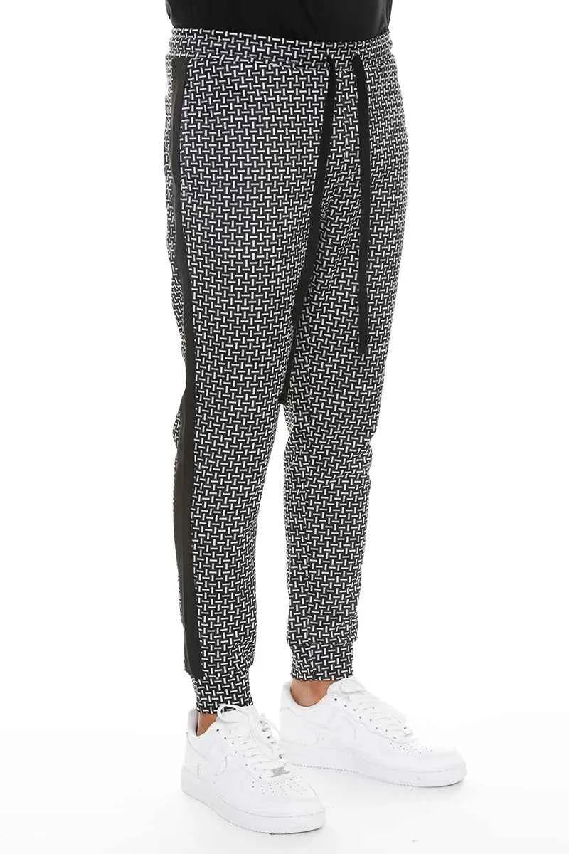 WEIV Men's Geometric Print Sweatpants with Side Stripe