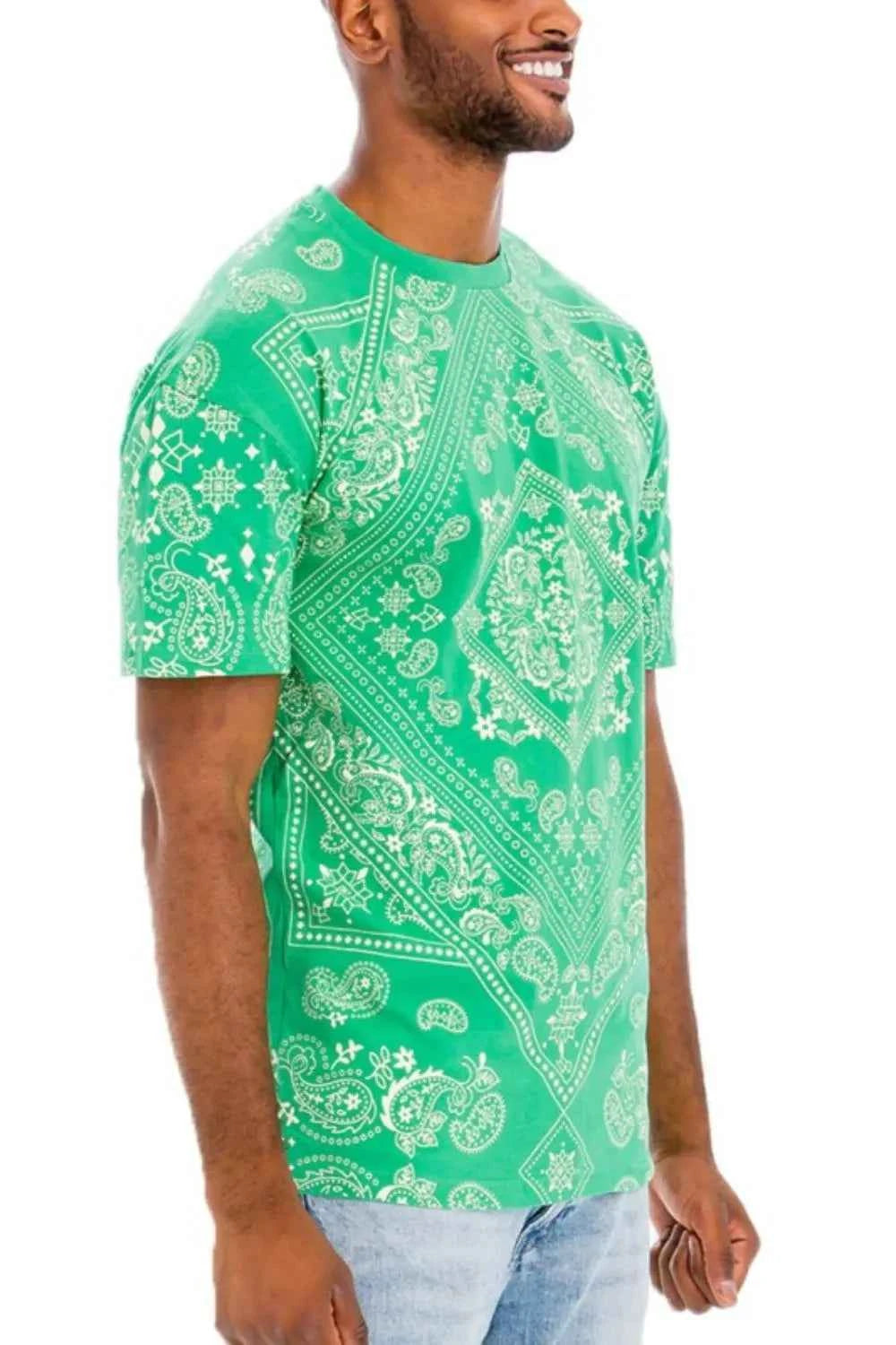 WEIV Men's Full Size Bandana Print Short Sleeve T-Shirt Plus Size