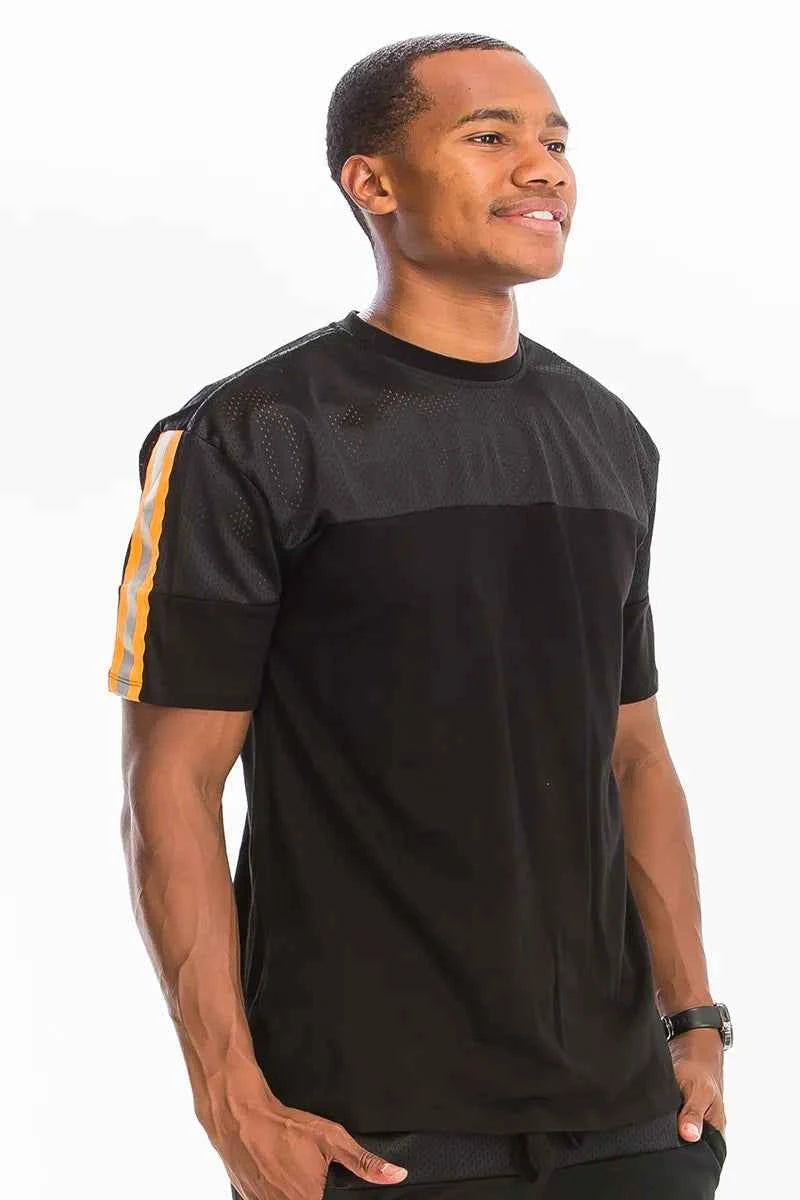 WEIV Men's Full Size Quick-Dry Mesh Contrast Breathable T-Shirt Plus Size