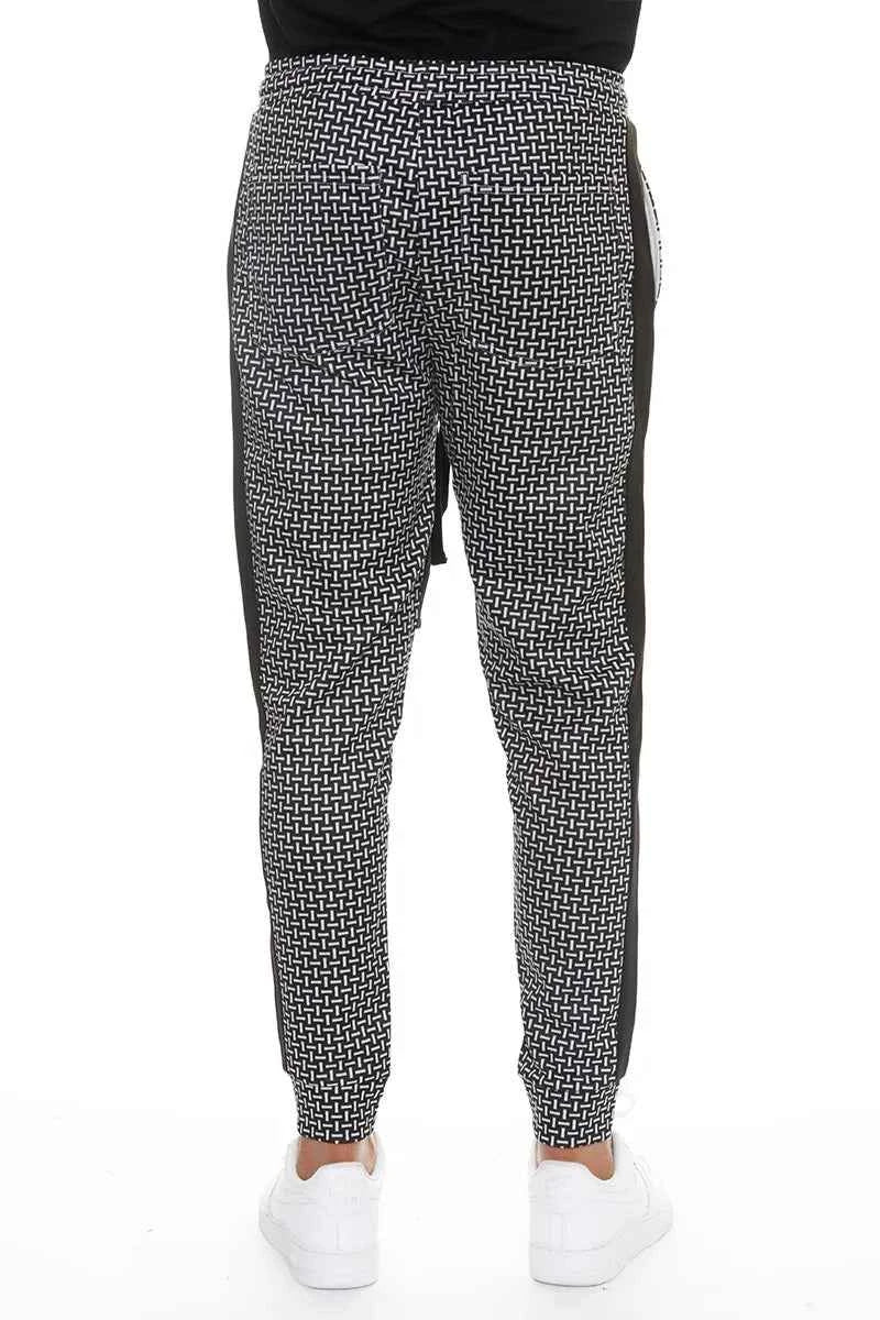 WEIV Men's Geometric Print Sweatpants with Side Stripe