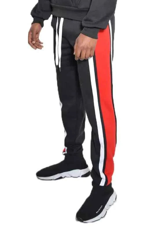 WEIV Men's Full Size 3 Stripe Color Block Sweat Pants Plus Size
