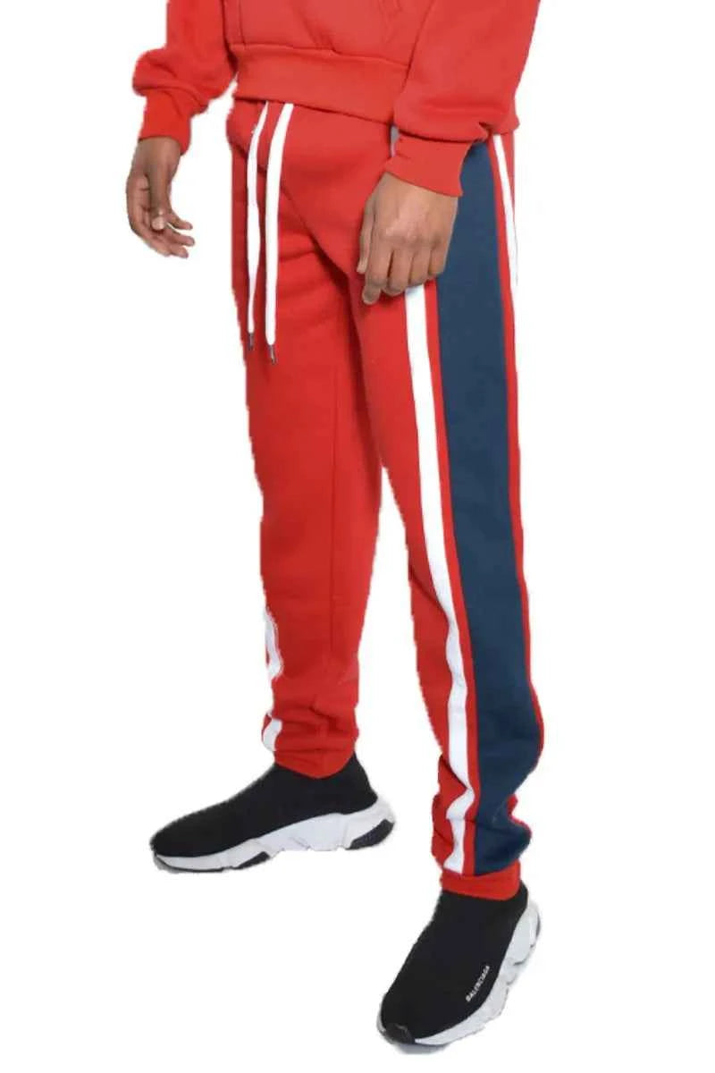 WEIV Men's Full Size 3 Stripe Color Block Sweat Pants Plus Size
