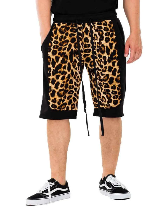 WEIV Men's Drawstring Leopard Contrast Shorts