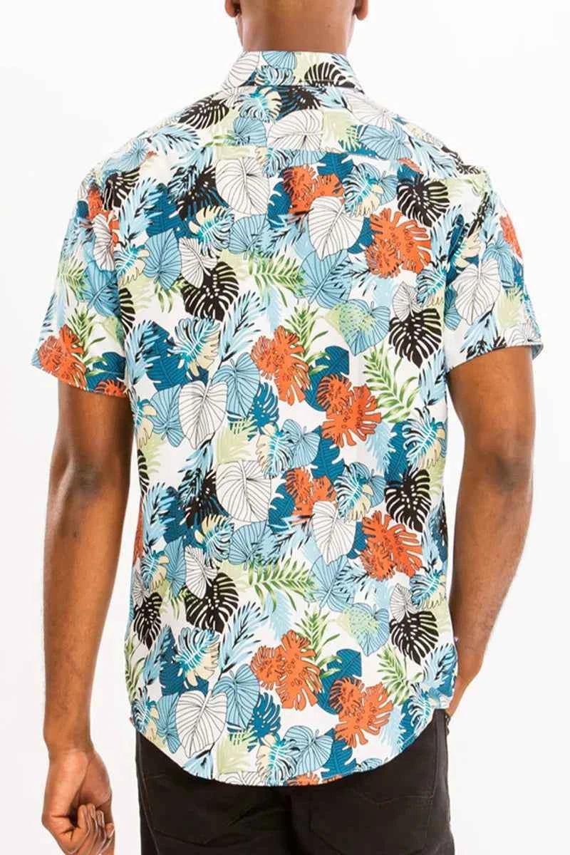 WEIV Men's Full Size Hawaiian Print Button Down Shirt Plus Size