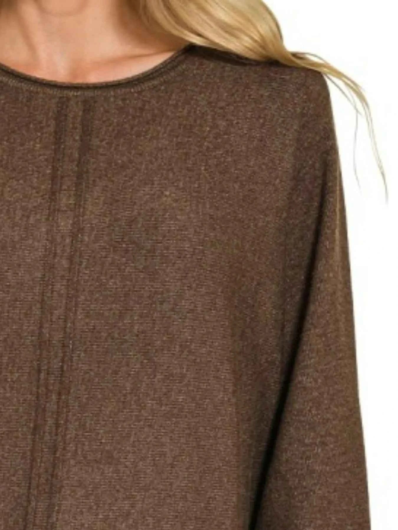 Zenana Viscose Front Seam Round-Neck Sweater