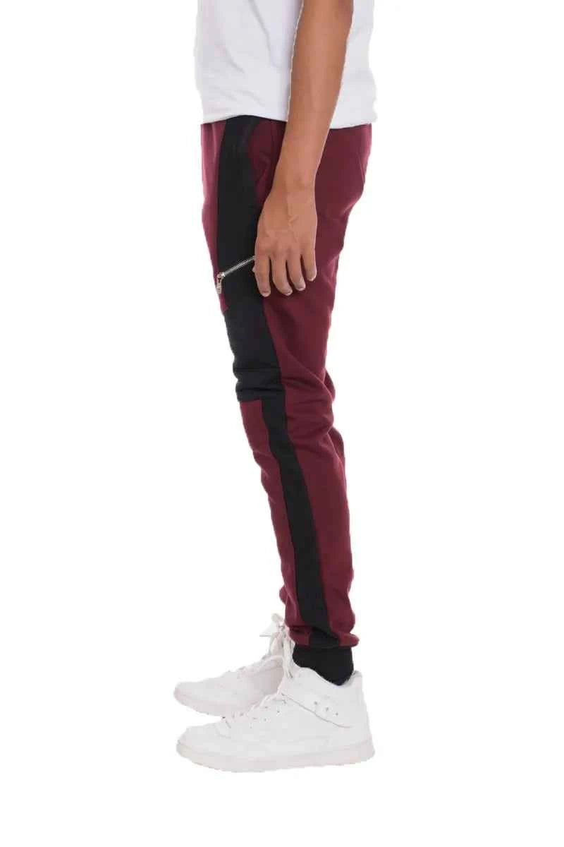WEIV Men's Color Block Joggers with Zipper Detail