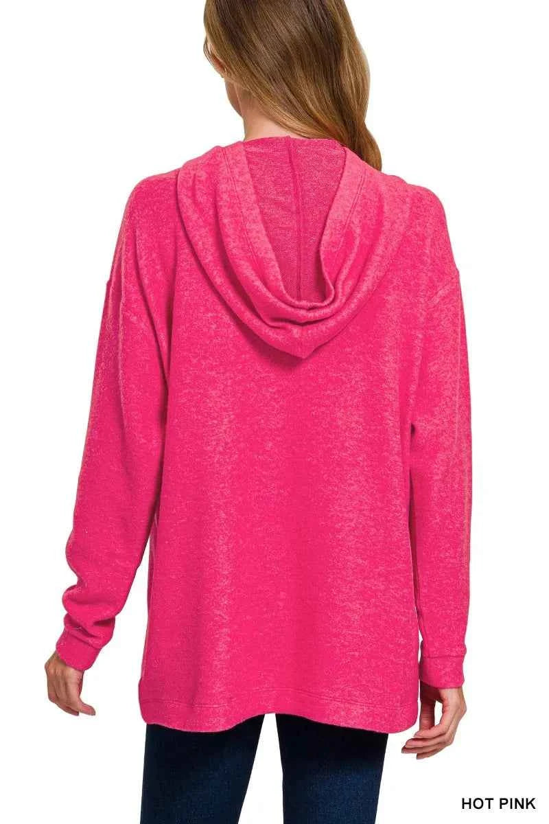 Zenana Hooded Brushed Melange Hacci Sweater