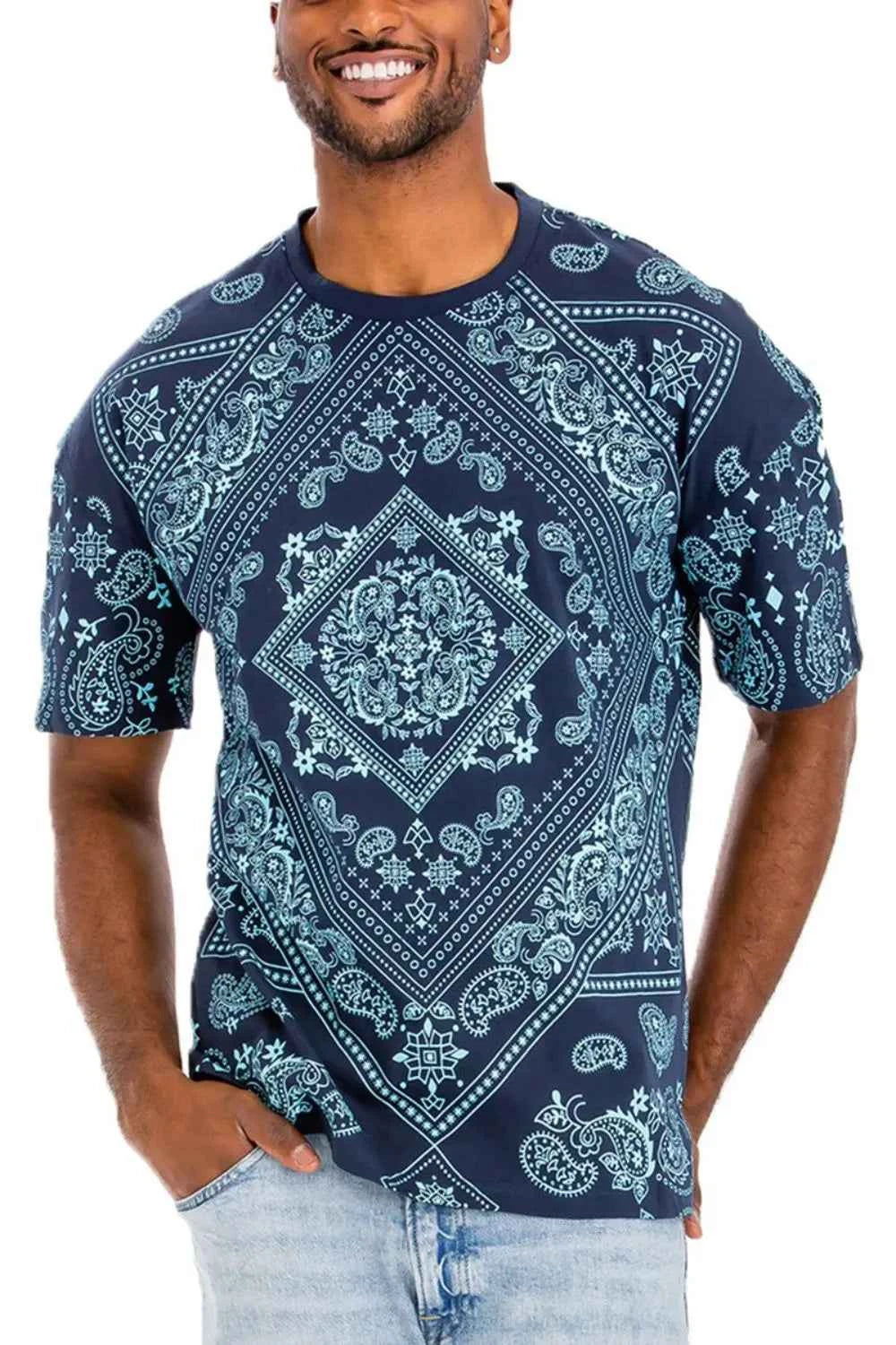 WEIV Men's Full Size Bandana Print Short Sleeve T-Shirt Plus Size