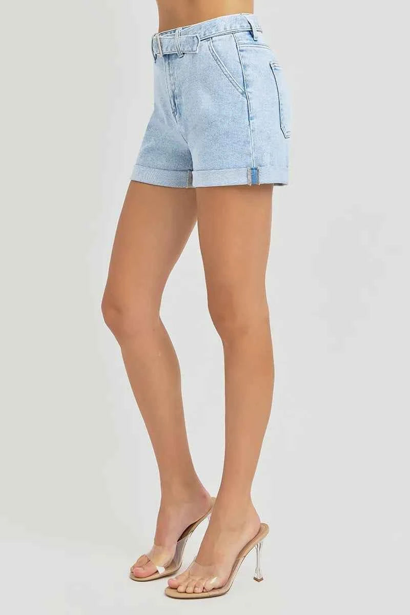 RISEN Full Size High Rise Belted Roll Up Shorts Plus Size